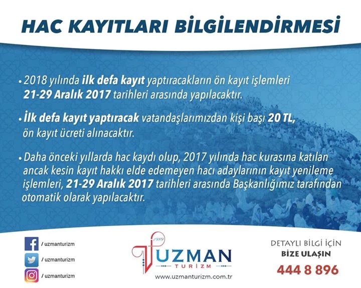 Hac Kayıtları Başlıyor