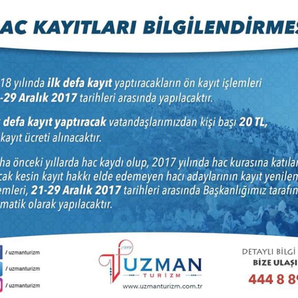 Hac Kayıtları Başlıyor